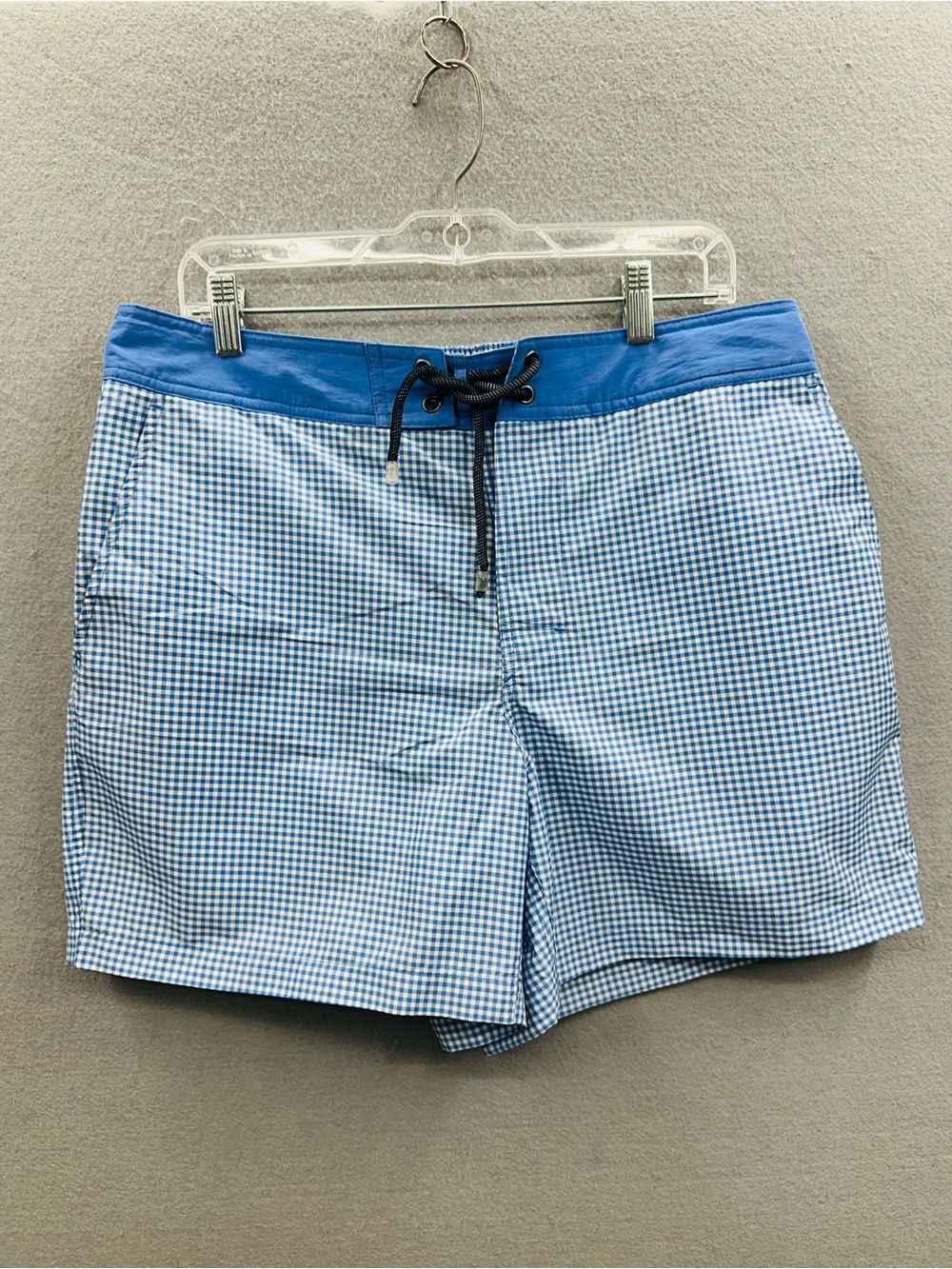 Murano Men Large 5" Inseam Swim Trunks Blue White Gingham Mesh Lined Board Short